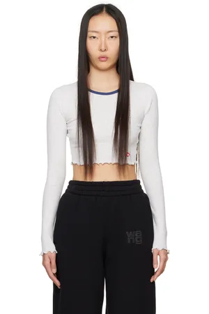 Alexander Wang Gray Cropped Long Sleeve T-Shirt
