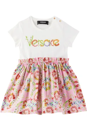 VERSACE Baby White & Pink Floral Swirl T-Shirt Dress