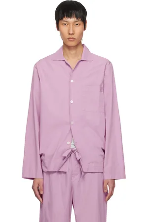 Tekla Purple Poplin Long-Sleeved Pyjama Shirt