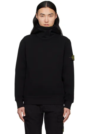 Stone Island Black Organic Cotton Waffle Fleece Hoodie