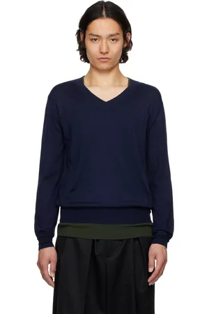 Ami Navy Wool V Neck Sweater