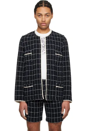 Anna Sui Navy Windowpane Tweed Jacket