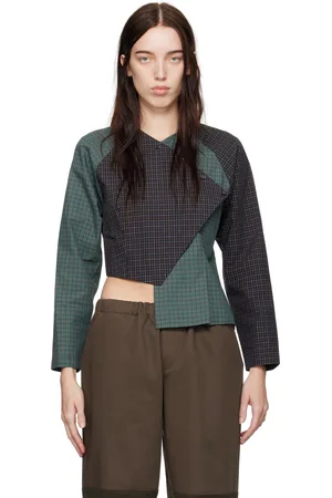 SC103 Navy & Green Peak Blouse