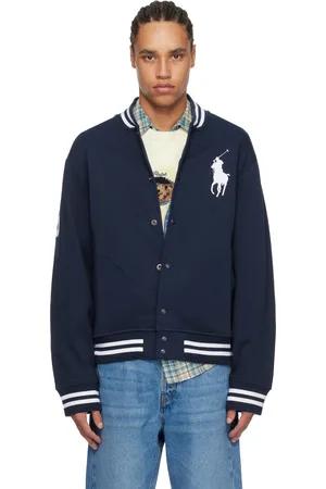 Ralph Lauren Navy Big Pony Fleece Baseball Bomber Jacket