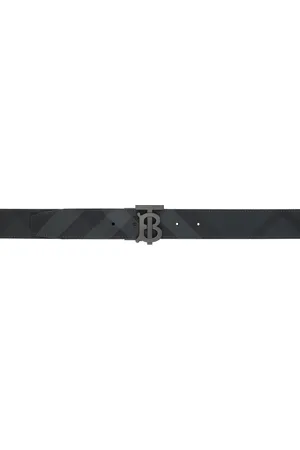 Burberry Gray & Black Leather TB Belt