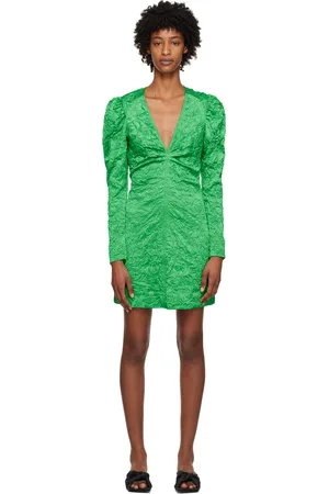 Ganni Green Crinkled Minidress
