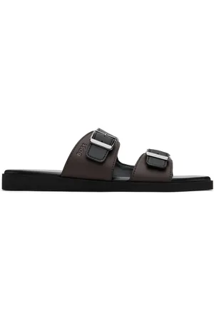 HUGO BOSS Black & Brown Pin-Buckle Sandals