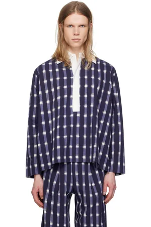 HARAGO Blue & White Ikat Popover Shirt