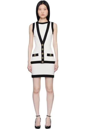 Balmain Black & Off-White Two-Tone Waistcoat Minidress
