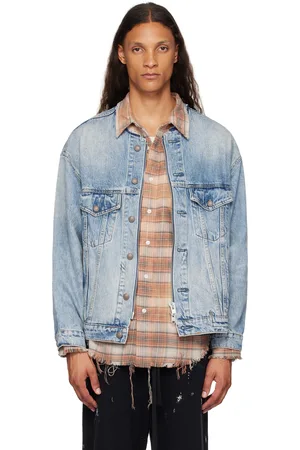 R13 Blue Collarless Trucker Denim Jacket
