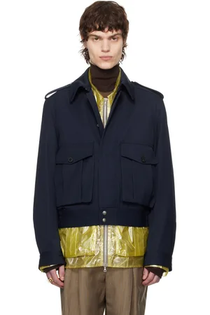DRIES VAN NOTEN Navy Wool Gabardine Jacket