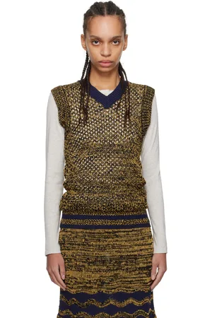 WALES BONNER Navy & Yellow Shade Knit Vest