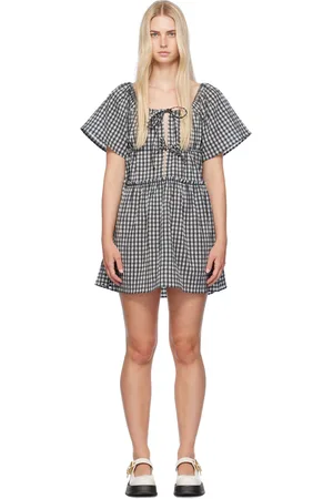 Ganni Off-White & Gray Check Minidress