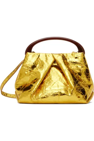 DRIES VAN NOTEN Gold Leather Top Handle Bag