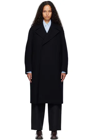 Auralee Navy Sponge Wool Melton Double-Breasted Coat