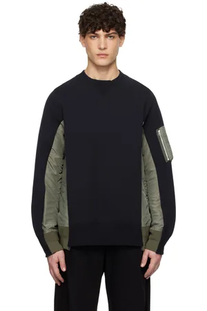 SACAI Navy & Khaki Sponge Sweat x Nylon Twill Sweatshirt