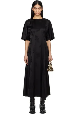 Ganni Black Fluid Satin Jacquard Slit Maxi Dress