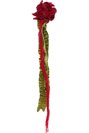 Edward Cuming Red & Khaki Crochet Crying Flower Rosette Brooch