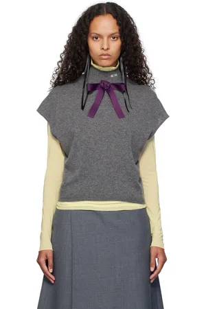 AO Yes Gray Ribbon Tie Cropped Knit Vest
