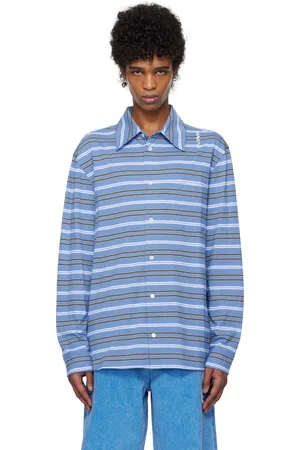 Marni Blue & White Long Sleeved Striped Polo
