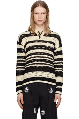 HARAGO Black & White Crochet Polo