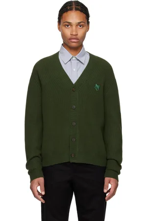 Maison Kitsuné Green Bold Fox Head Patch Comfort Ribbed Cardigan