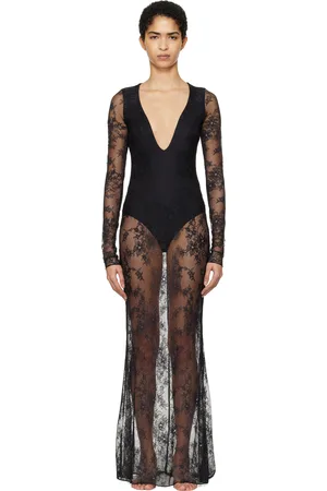 SKIMS Black Ultra Fine Lace Plunge Long Maxi Dress