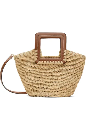Staud Beige & Tan Shirley Raffia Mini Bucket Bag