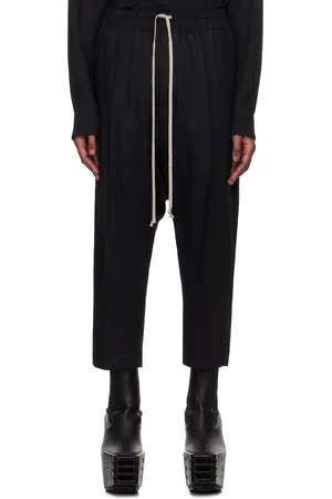 Rick Owens Black Hollywood Drawstring Cropped Trousers
