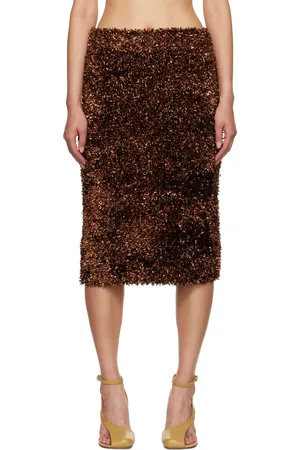DRIES VAN NOTEN Brown Tinsel Midi Skirt
