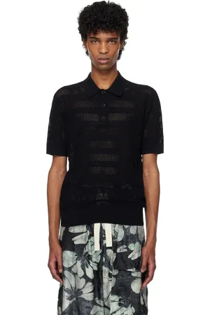 DRIES VAN NOTEN Navy Open-Knit Polo