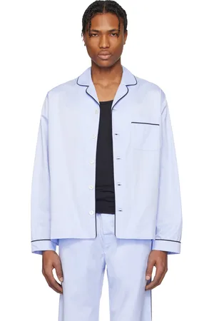 Tekla Blue Sateen Long-Sleeved Pyjama Shirt