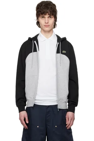 Lacoste Black & Gray Zipped Colour-Block Hoodie