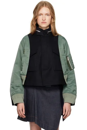 SACAI Navy & Green Paneled Bomber Jacket