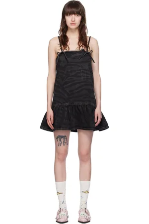 Ganni Black Bow Denim Minidress