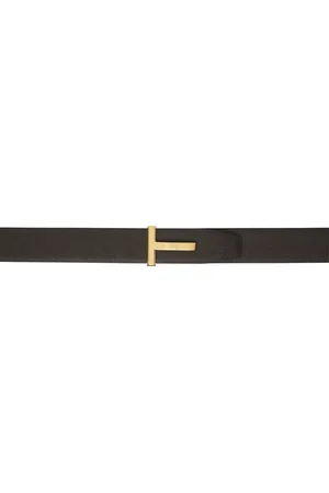 Tom Ford Brown & Black Small Grain Leather T Icon Reversible Belt