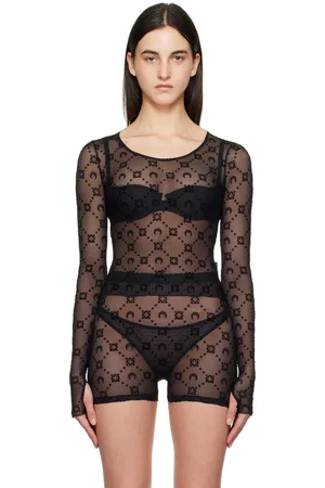 Marine Serre Black Moonogram Mesh Flock Second Skin Cropped T-shirt