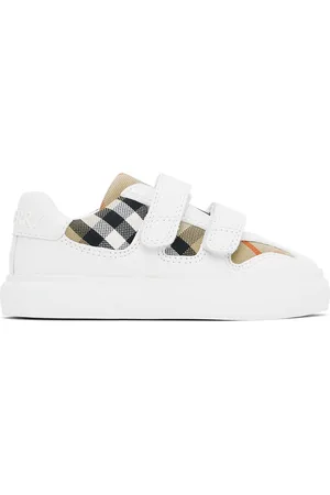 Burberry Kids White & Beige Check Sneakers
