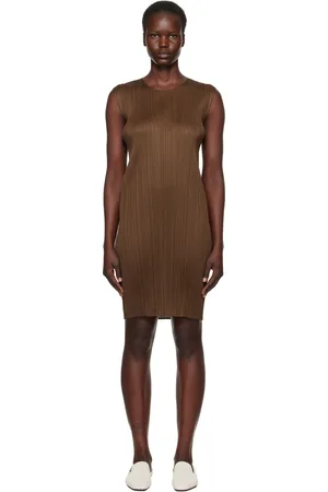 PLEATS PLEASE ISSEY MIYAKE Brown New Colorful Basics 4 Midi Dress