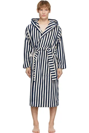 Tekla Navy & White Terry Hooded Bathrobe