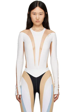 MUGLER White & Beige Illusion Bodysuit