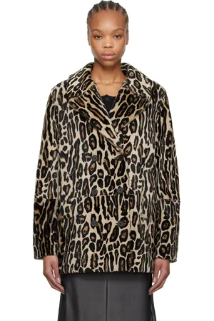 RE/DONE Black & Brown Leopard Shearling Peacoat