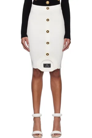 Balmain White Optical Illusion Ribbed Knit Miniskirt