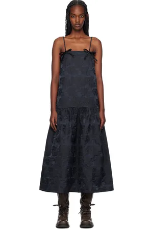 Ganni Navy Botanical Jacquard Strap Midi Dress