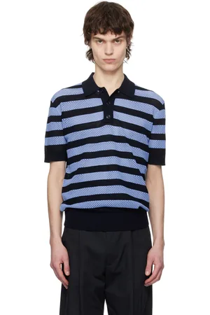 DRIES VAN NOTEN Navy & Blue Striped Polo