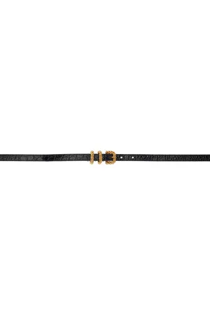 By Far Black Kat Circular Croco Embossed Leather Belt