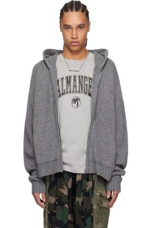 Palm Angels Gray Curved Logo Knit Hoodie