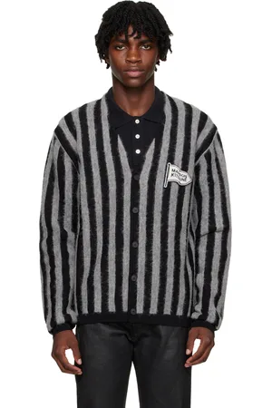 Maison Kitsuné Black & Gray Striped Cardigan