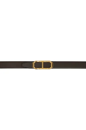 Tom Ford Brown Shiny Printed Goat Stadium T Belt