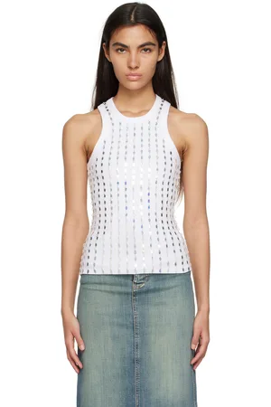 Ganni White Beaded Tank Top